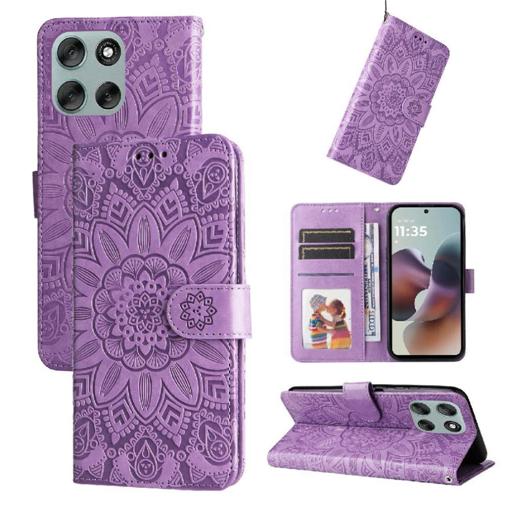 (Purple) Case For Motorola Moto G56 Card Slots Leather Protective Cover Flip Purple 764563695959