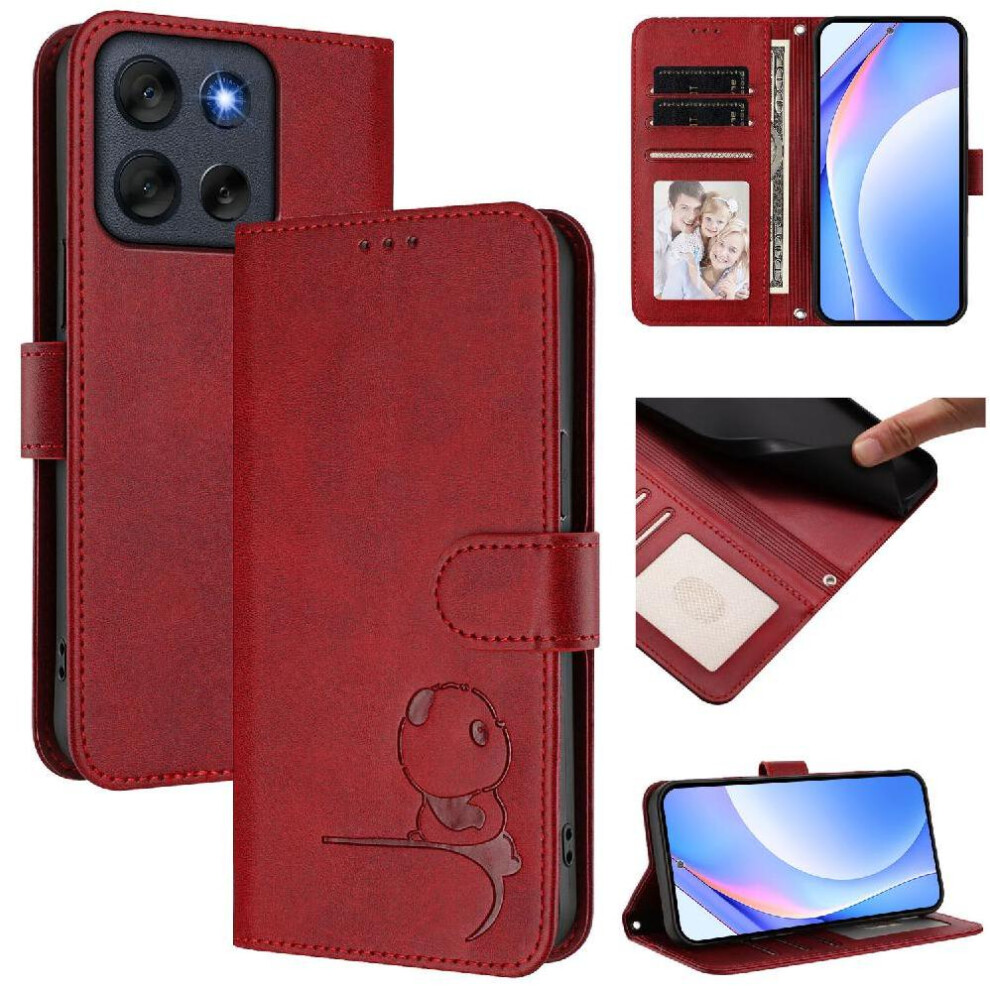 (Red) Phone Case For Motorola Moto G56 Magnetic Card Slots Holder Kickstand Rfid Blocking Flip Folio Pu Leather Red 764563696277