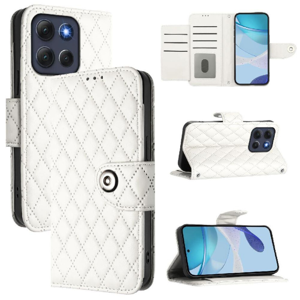 (White) Case For Motorola Moto G86 Card Holder Shockproof Stylish Protective Wrist Strip Wallet Cover White 764563696345