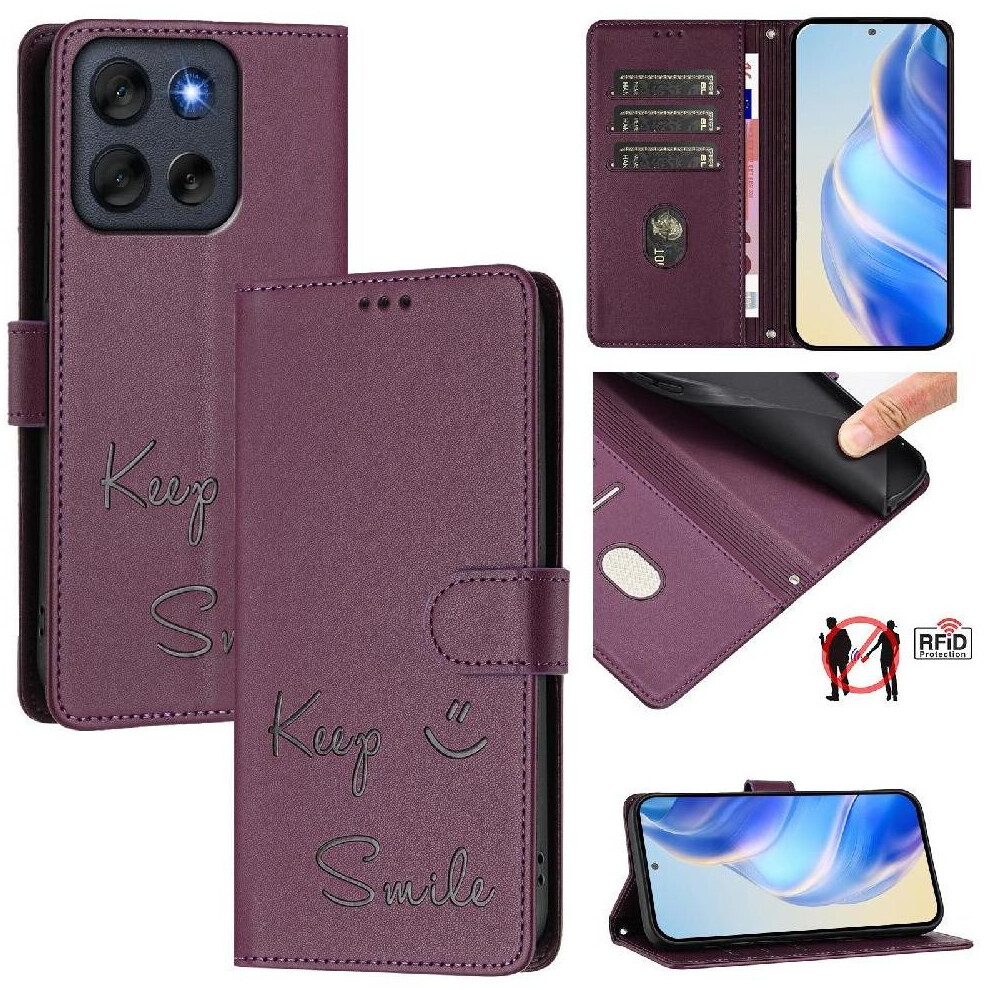 (Purple) Case For Motorola Moto G56 Pu Leather Flip Cover Card Holder Wallet Rfid Blocking Purple 764563696703