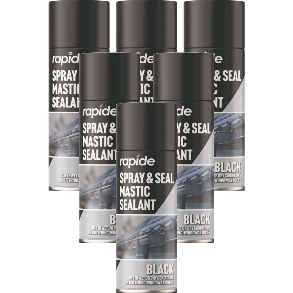 6 x 400ml Seal Black Sealant Spray Guttering Roof Window Pipes Soil