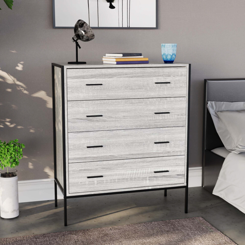 (Grey) Brooklyn 4 Drawer Chest of Drawers Bedroom Storage