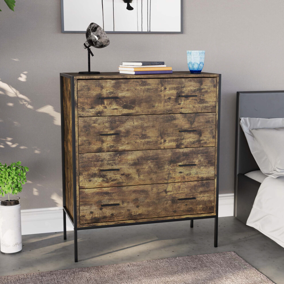 (Dark Wood) Brooklyn 4 Drawer Chest of Drawers Bedroom Storage