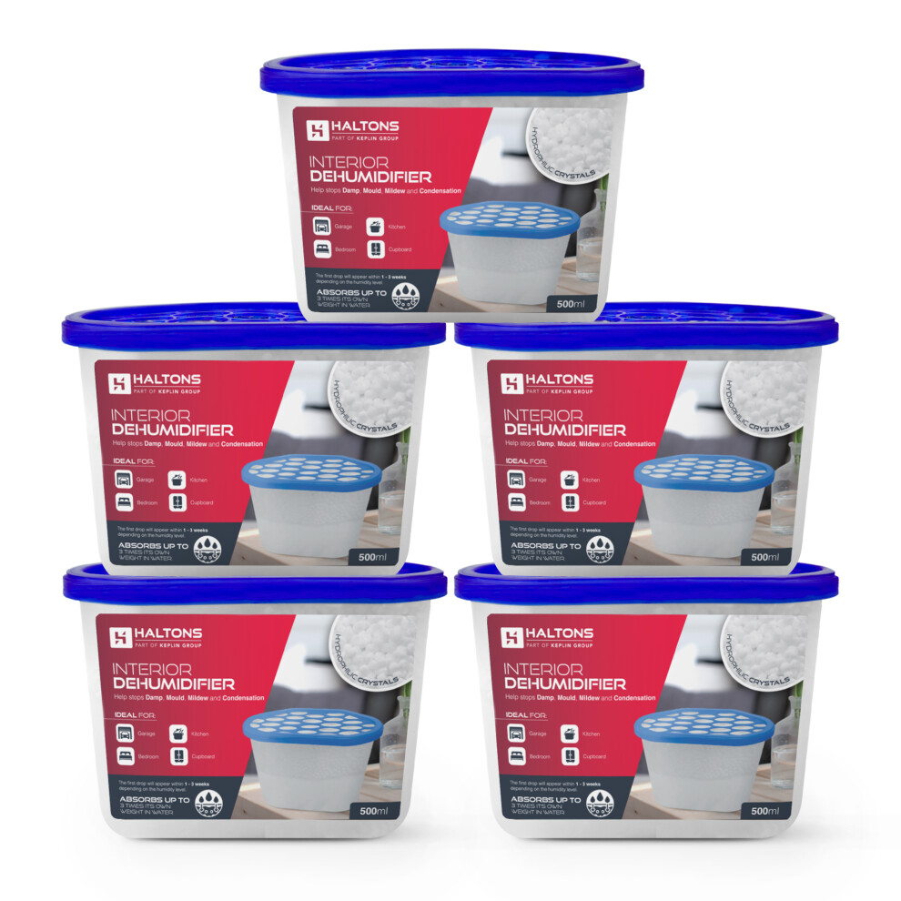 Haltons Pack Of 5 500Ml Moisture Absorber Dehumidifiers Condensation Remover For Damp, Mould, Home
