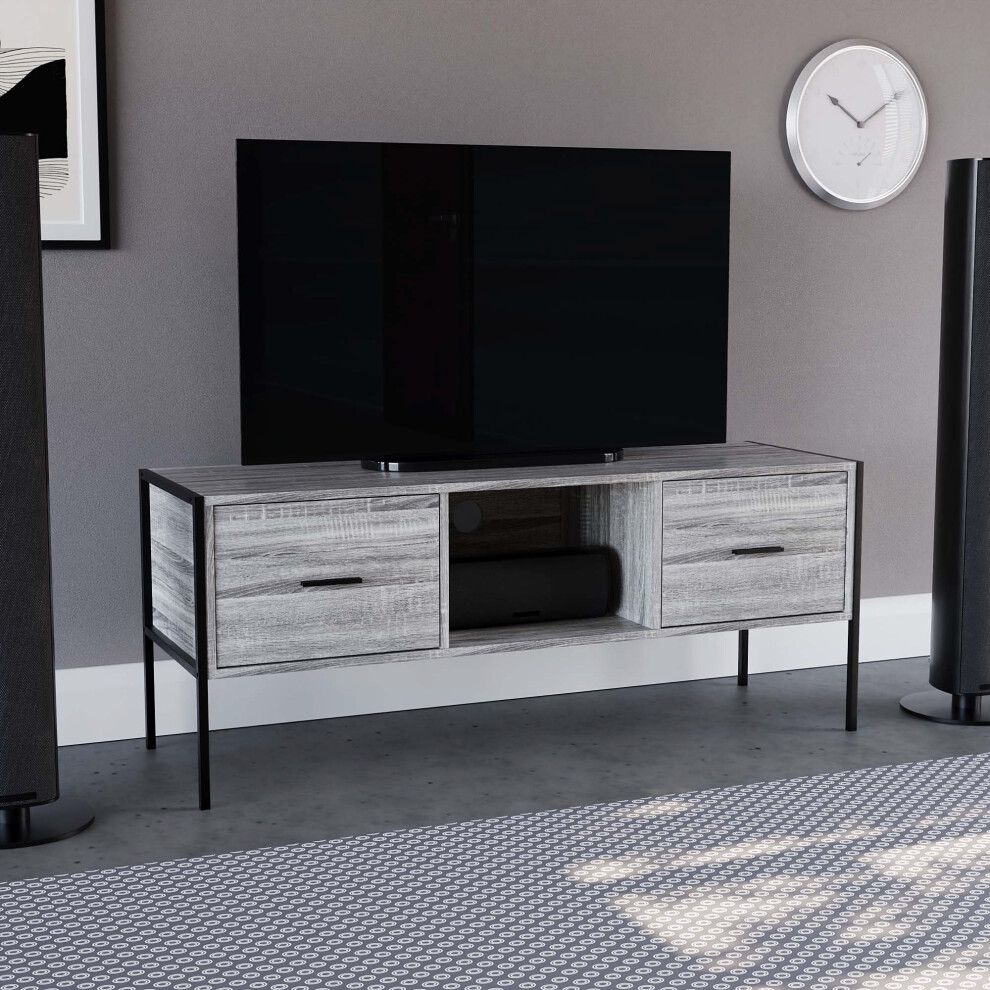 (Grey) Brooklyn 2 Drawer Industrial Style TV Unit