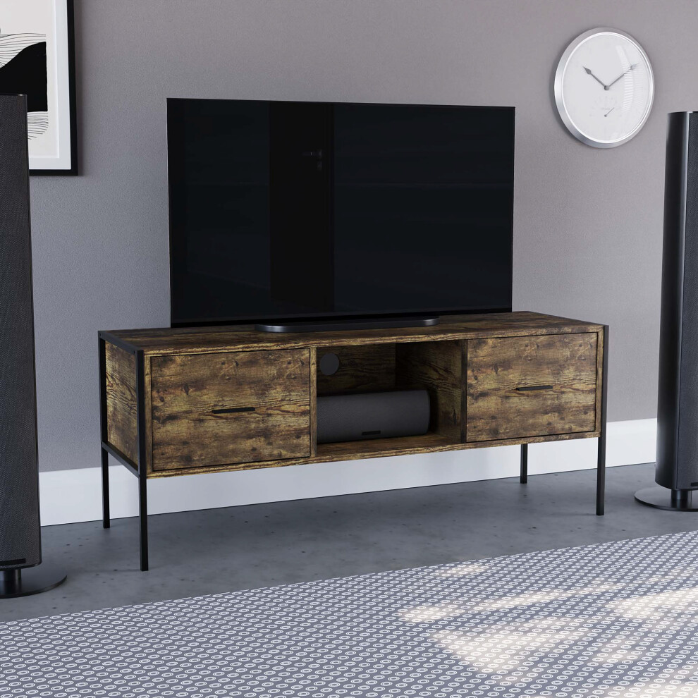 (Dark Wood) Brooklyn 2 Drawer Industrial Style TV Unit