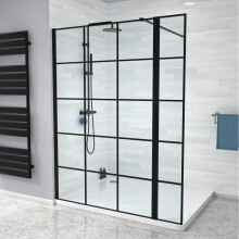 Nes Home Black Grid 1200mm Shower Screen 8mm Tempered Glass With 300mm Return Panel