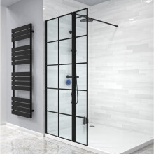 Nes Home Black Grid 700mm Shower Screen 8mm Tempered Glass With 300mm Return Panel