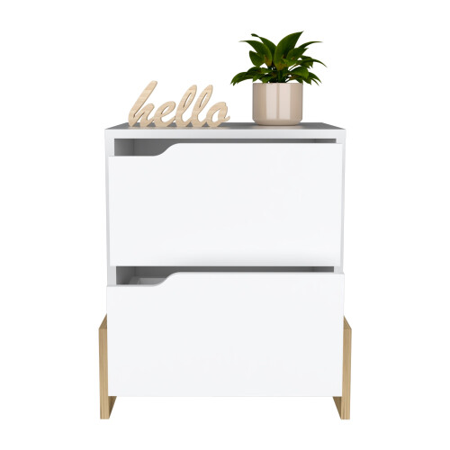 Comodino TUHOME Luss con 2 cassetti - Bianco / Macadamia - Camera da letto 2