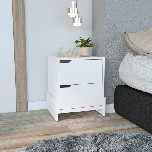 Mesa de cabeceira TUHOME Luss com 2 gavetas -Branco -Quarto 2