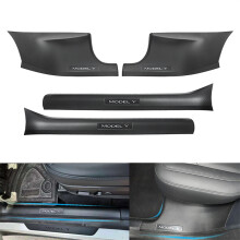 (Model Y) Front Rear Door Sill Protectors for Tesla Model Y Model 3 Carbon Black ABS Car Door Sill Cover