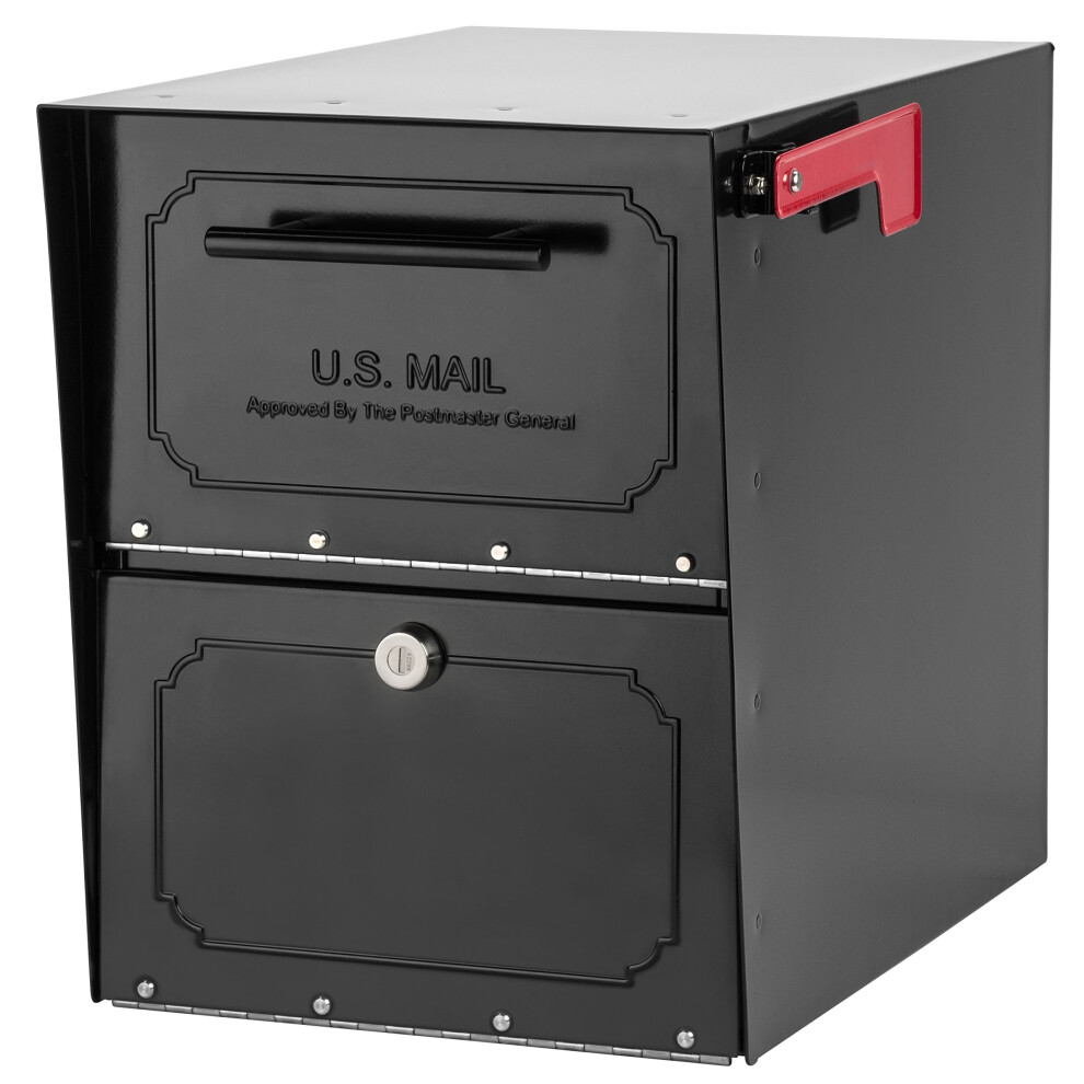 Architectural Mailboxes 6200B-10 Oasis Classic Locking Post Mount Parcel Mailbox With High Security Reinforced Lock Black 18.00 X 15.00 X 11.50 Inches 832794001358