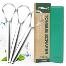 RONAVO Tongschraper voor volwassenen (3 stuks) Verminder slechte adem Metalen tongschraper Gemakkelijk te gebruiken en schoon te maken met reisetui v