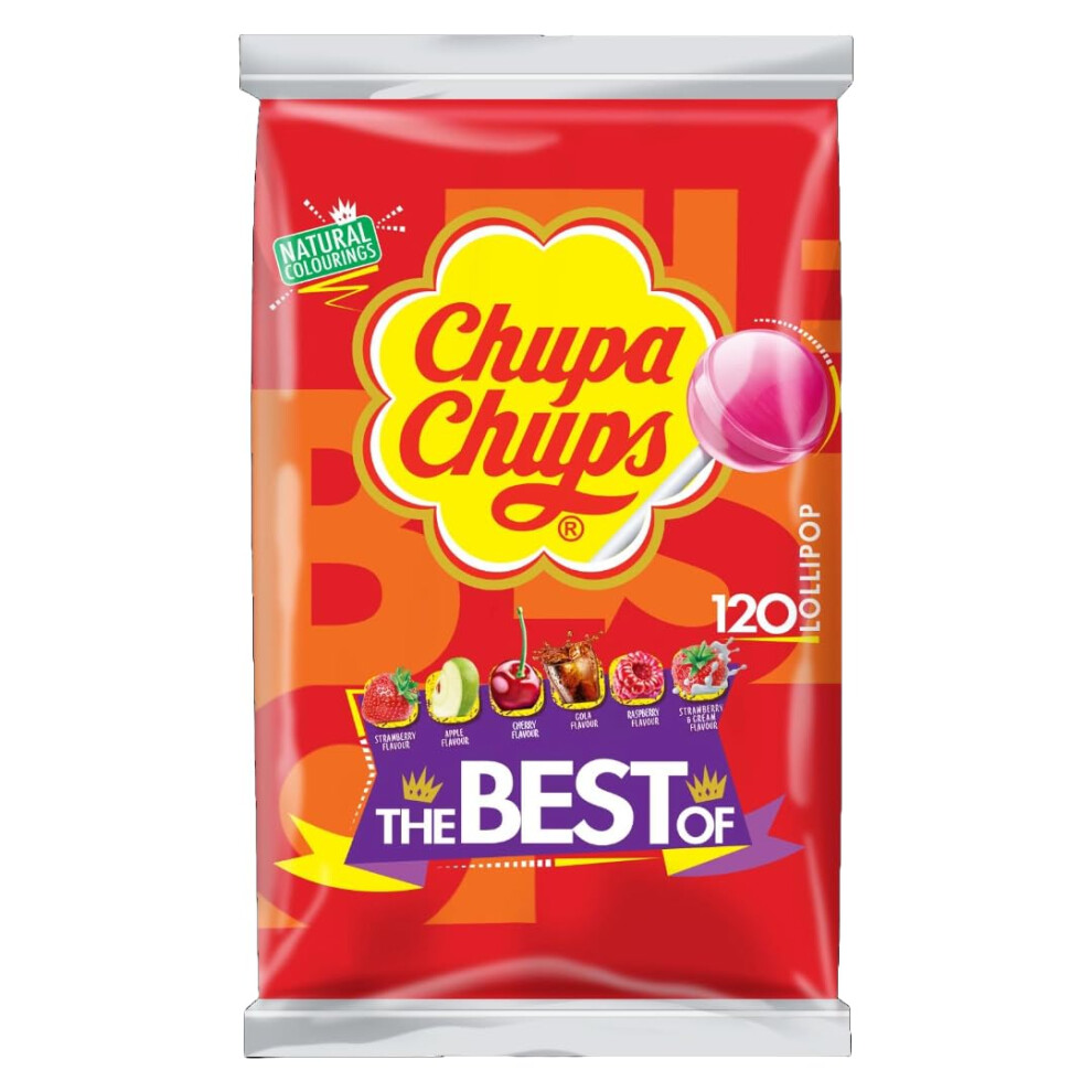 Chupa Chups Cream Best Of Lollipop Bulk Bag, Party Sweets In Flavours With Natural Colourings, Suitable For Vegetarians - 120 Lollies Size 6