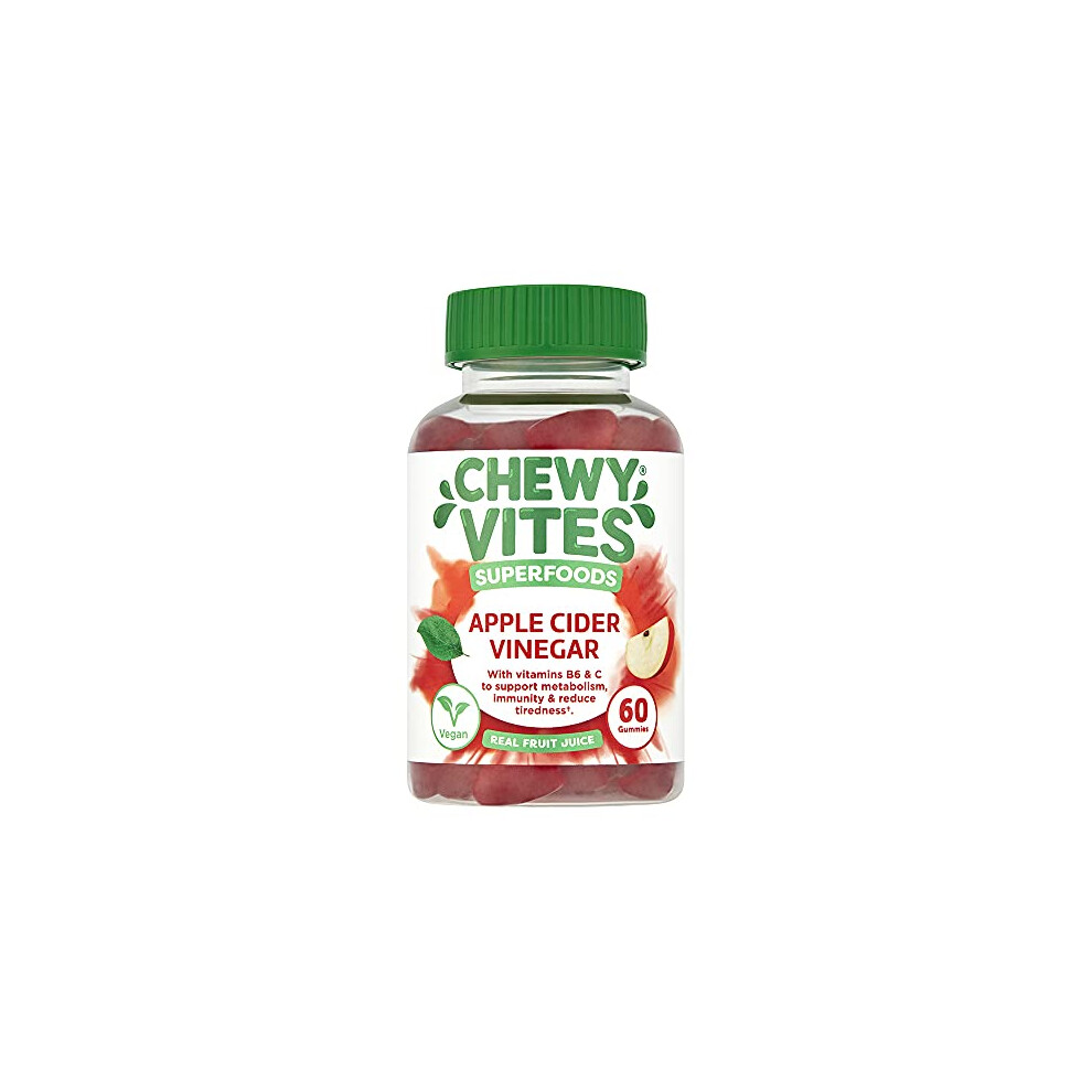 Chewy Vites Superfoods Apple Cider Vinegar Gummies, 60 Vitamin Gummies, 500 Mg Apple Cider Vinegar, Vitamin C, Real Fruit Juice, 1 Month Supply,