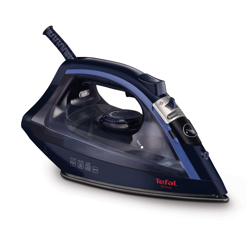 Tefal Virtuo, Steam Iron, 90G Steam Boost, 24 G/Min Continuous Steam, 200 Ml Water Tank, Non-Stick Ptfe Soleplate, 2000W, & Fv1713 Black/Blue
