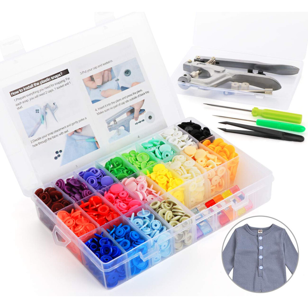Ilauke Snap Pliers + 400 Sets T5 Plastic Snap Buttons Fasteners 20 Colors Poppers Press Diy Studs Tools With 2 Clear Storage Boxes ?