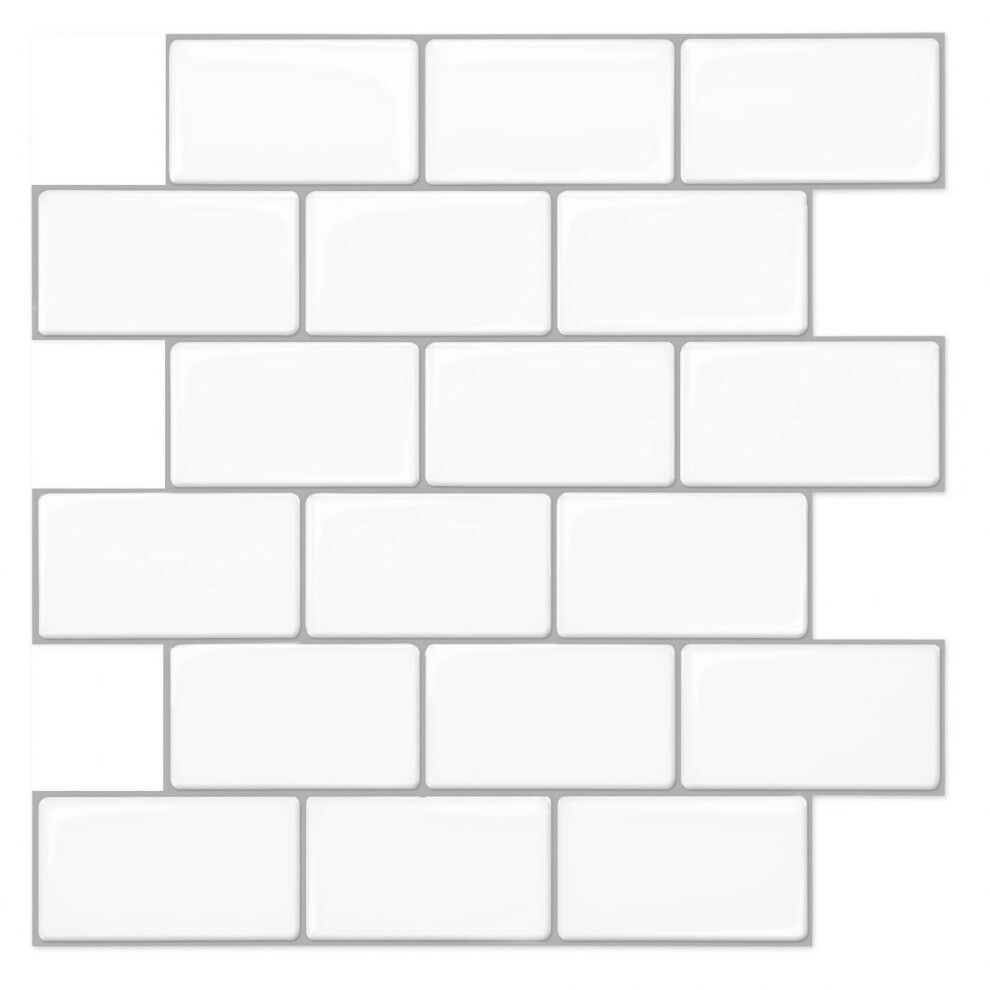 Art3d White 12"X12" Stick On Tiles, 10-Pack Peel And Stick Subway Tiles Backsplash, Shiny Self-Adhesive Wall Tiles For Home Kitchen, Bathroom, Living