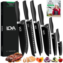 Professional kitchen knives Set of 6, Silver High-Carbon Stainless Steel Blades with Non-Stick Coating, Ergonomic Handles, Protective Sharp Knife Set