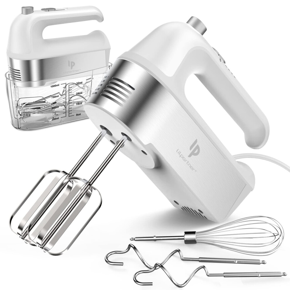 Hand Mixer Electric, 450W Kitchen Mixers with Scale Cup Storage Case, Turbo Boost/Self-Control Speed + 5 Speed + Eject Button + 5 Stainless Steel-image-OPC-PHQHDGK-NEW