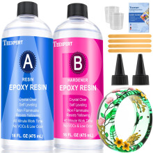 Epoxy Resin Crystal Clear Kit- 32oz/950ml - Casting Resin for Jewellery DIY Resin Coating Easy Cast Epoxy, with Instructions/Bonus Sticks/Graduated