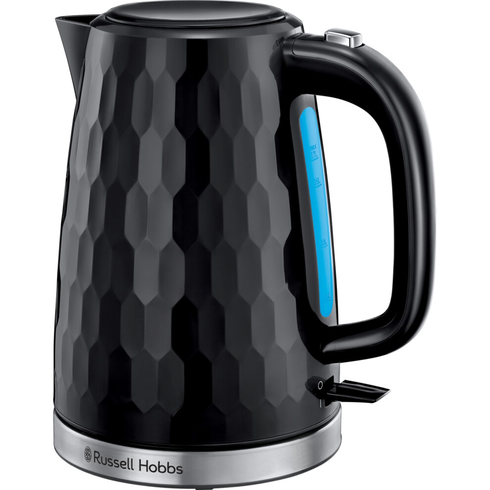 Russell Hobbs Honeycomb Electric 1.7L Cordless Kettle (Fast Boil 3KW, Black premium plastic, matt & high gloss finish, Removable washable anti-scale-image-OPC-PHQHHCS-NEW