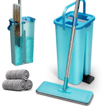 Masthome Mop and Buckets Sets, Flat Floor Mop Cleaning System with 360 Rotating Head, Mops for Cleaning Floors with 135cm Stainless Steel Handle, Suit