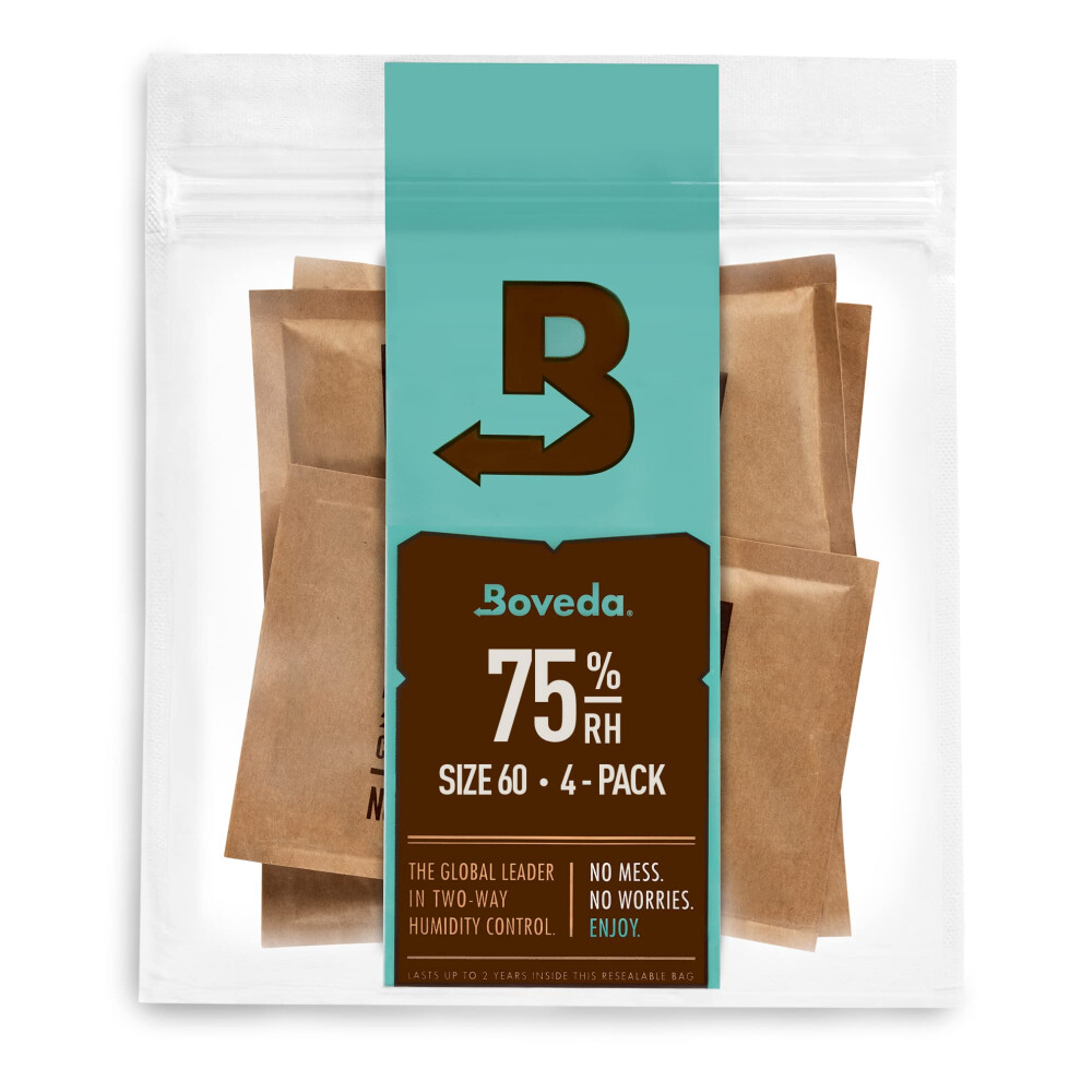 Boveda 75% Two-Way Humidity Control Packs Fix Major Moisture Loss In Non-Plastic Humidifier Boxes ? Size 60 ? 4 Pack ? Moisture Absorbers ? Humidifier