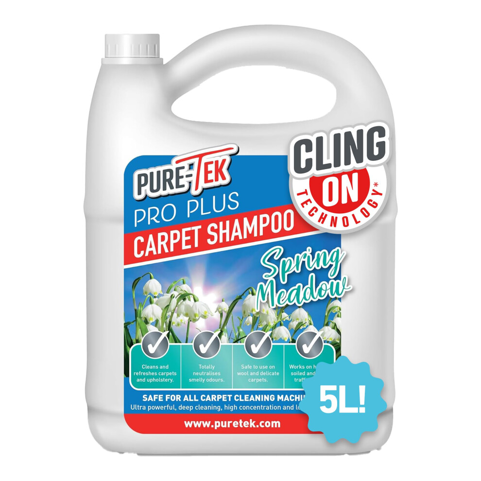 Pure-Tek Pure Tek Carpet Cleaner Shampoo 5L - Carpet Stain Removers Cleaning Solution With Pet Urine/Odour Eliminator, Detergent Powder/Foam Alternative, Heavy
