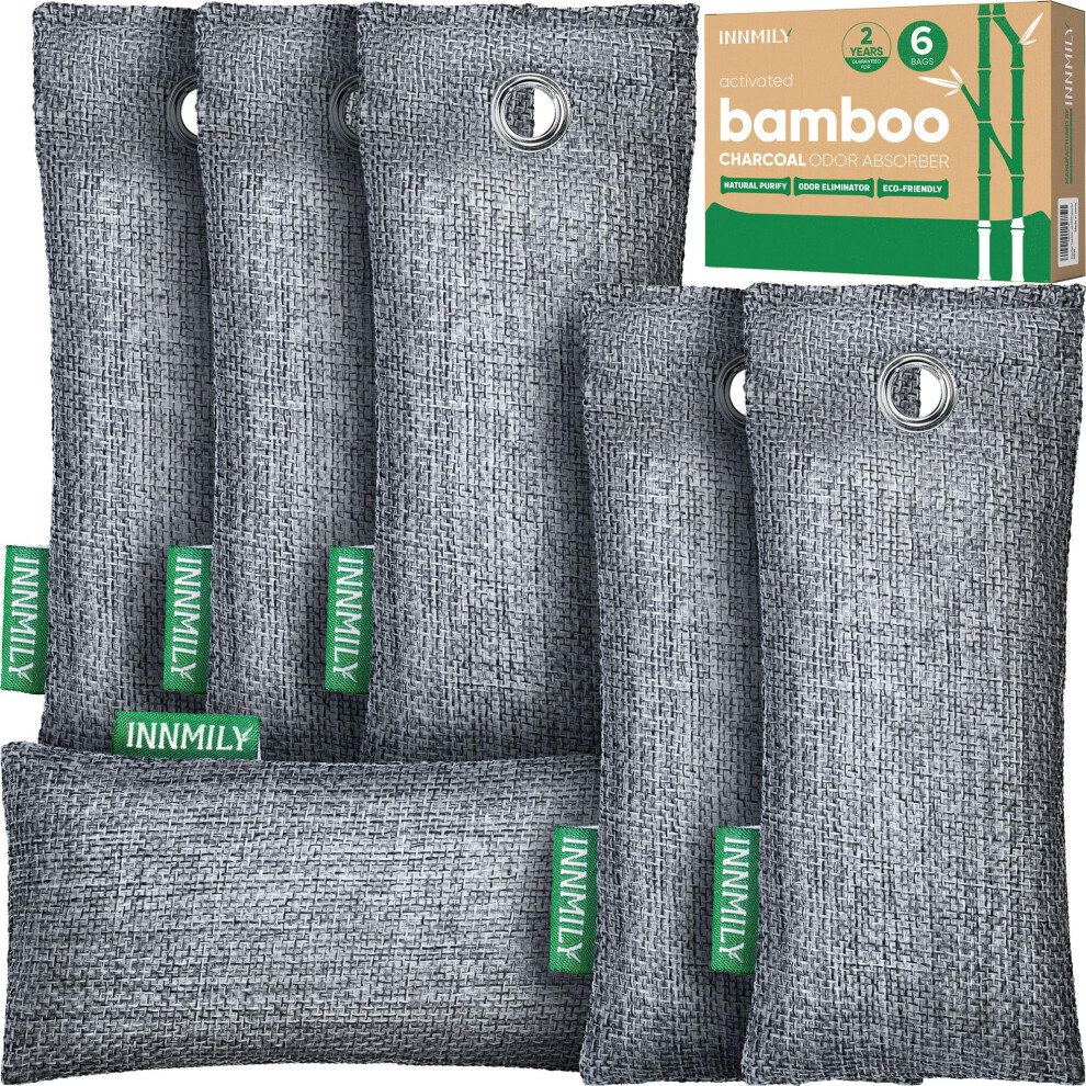 Innmily Bamboo Charcoal Air Purifying Bags, 6 Pack Natural Shoe Odor Eliminator, Sneaker Deodorizer And Moisture Absorbers For Clean Footwear, Shoe