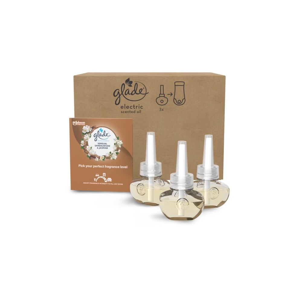 Glade Plug in Air Freshener Refill, Electric Scented Oil Room Air Freshener, Sandalwood & Jasmine, Pack of 3 Refills (3 x 20ml)