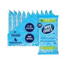 WET ONES - Be Fresh, Plastic Free Antibacterial Biodegradable Hand Wipes, 400 Total - 10 packs x 40 wipes