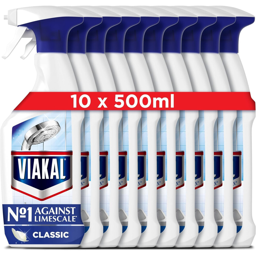Viakal Limescale Remover Spray, Classic, Cleaning Products, Bathroom Cleaner Spray, 5 Litre (500 Ml X 10), Toilet Cleaner Limescale Remover
