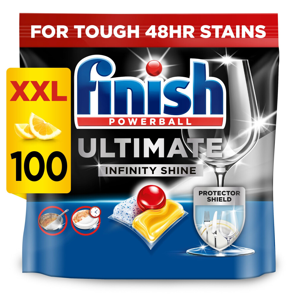 Finish Ultimate Infinity Shine Dishwasher Tablets Bulk | Scent : Lemon | Size: 100 Dishwasher Tabs |Ultimate Clean And Shine