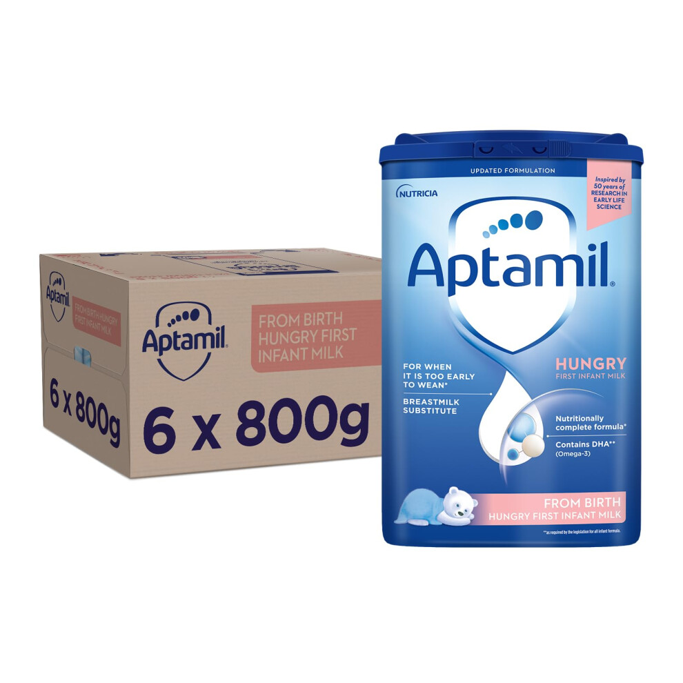 New Aptamil Hungry Baby Milk Powder Formula, From Birth, 800G (Pack Of 6) 149756
