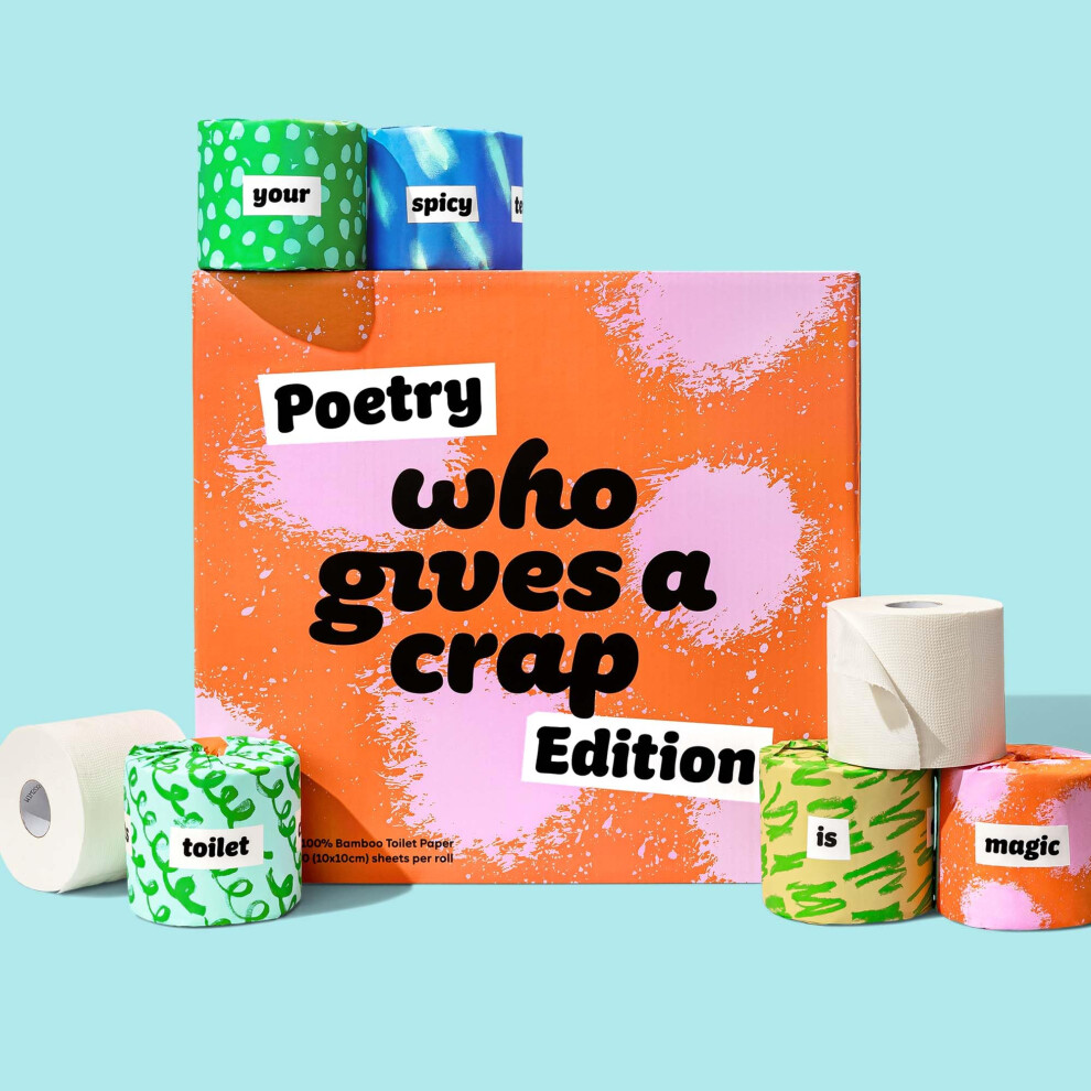 Who Gives A Crap | Poetry Limited Edition 100% Bamboo Toilet Paper, 48 Rolls, 370 Sheets, Renewable & Sustainable Bamboo, Soft & Strong, Tree Free