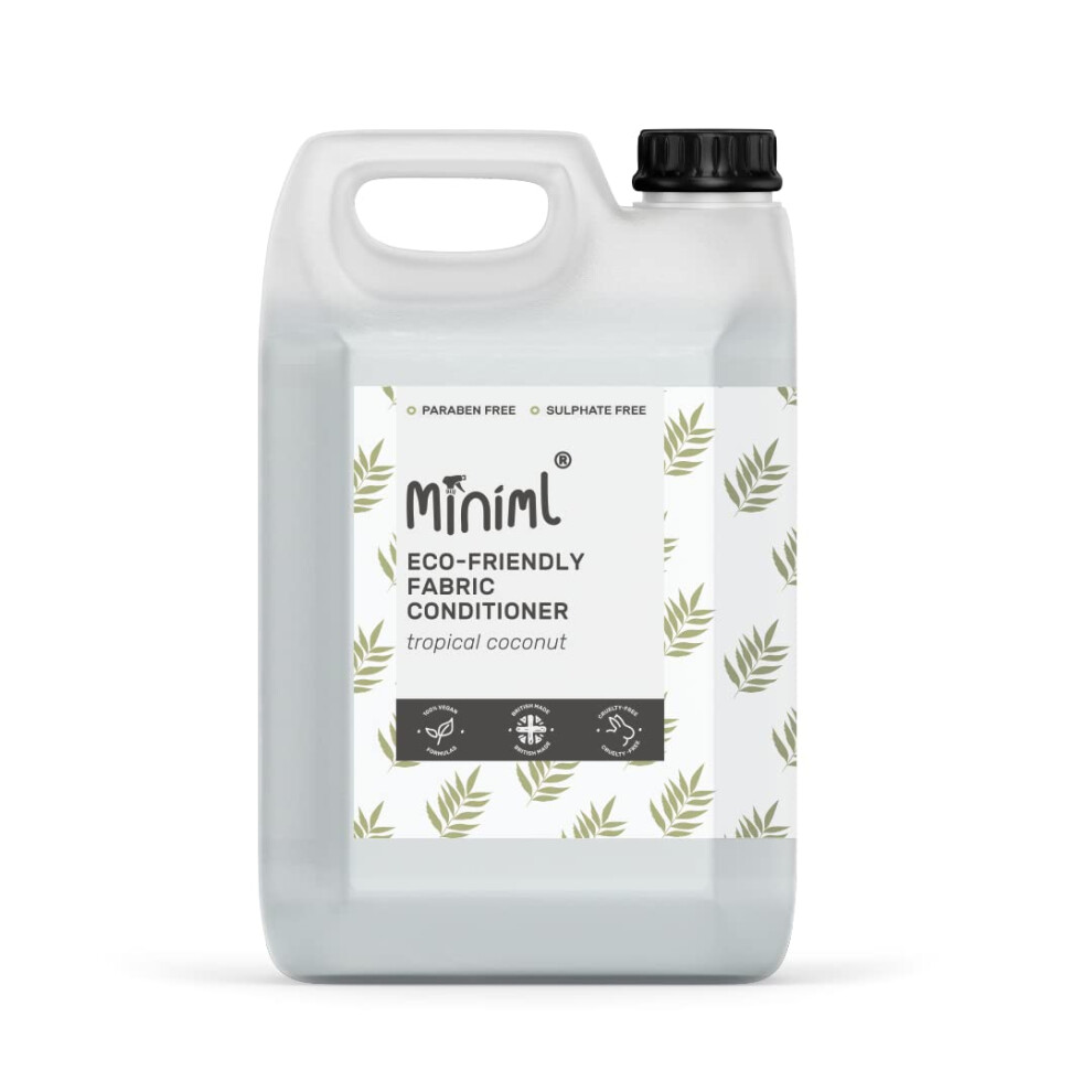Miniml Eco Fabric Softener & Conditioner 5L Refill - Tropical Coconut Scented All Natural Fabric Softener For Sensitive Skin - 100% Vegan & Cruelty