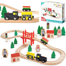 Wooden Train Set for Toddler - 39 Piece- with Wooden Tracks Fits Thomas/Brio/Chuggington/Melissa and Doug- Expandable, Changeable-Train Toy for 3 4 5