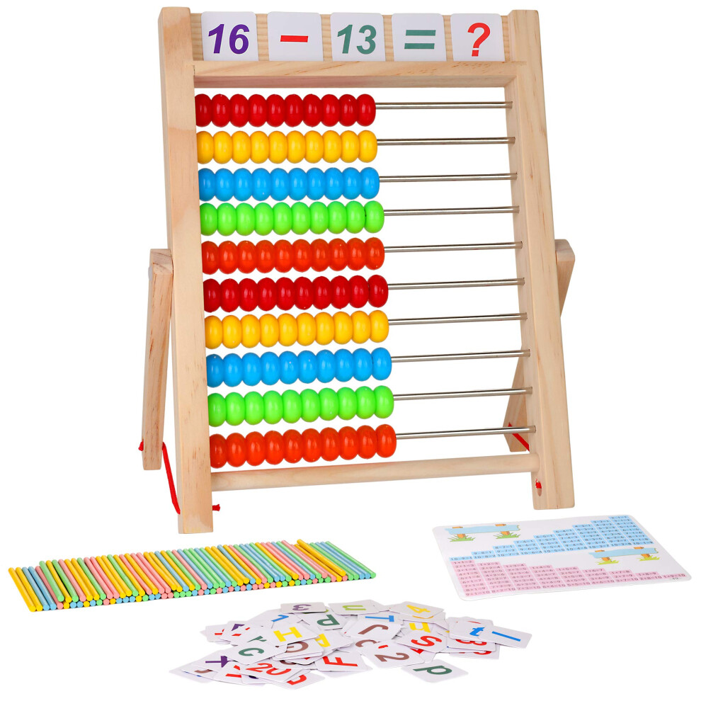 Photos - Educational Toy Kids Learning Toy, 10-Row Wooden Frame Abacus with Multi-Color Beads, Counting Sticks, Number Alphabet Cards, Manipulative M