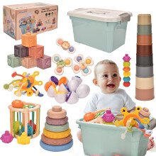 Majabibe Baby Toys for 6 to 12 Months,7 in-1 Montessori Sensory Toys for Toddlers 1-3,Stacking Baby Blocks, Stacking Blocks Rings, Matching Eggs,