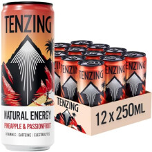 TENZING Natural Energy Drink, Plant Based, Vegan, & Gluten Free Drink, +BCAA, Pineapple & Passionfruit, 250ml (Pack of 12) - Packaging may vary