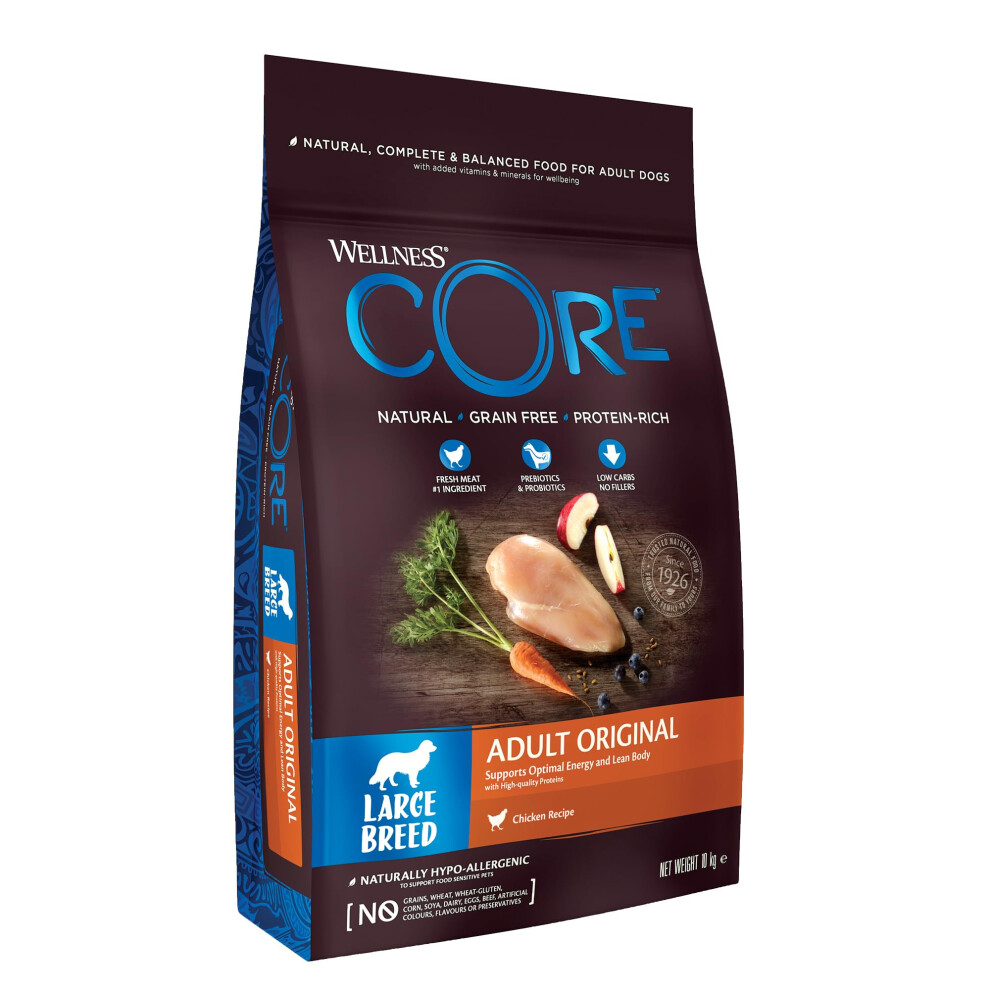 Wellness Core Grain Breed Adult Original, 10Kg, Chicken, Dry Dog Food For Breeds, -Free, High Meat Content, Protein-Rich, Supports Healthy Large