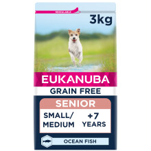 Eukanuba Grain Free Complete Dry Dog Food for Senior Small and Medium Breeds with Ocean Fish 3 kg