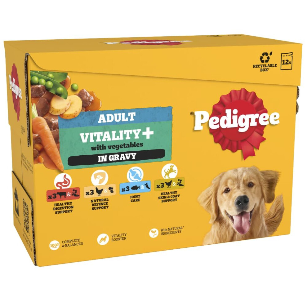 PEDIGREE Adult Dog Food Pouches Vitality+ Chunks in Gravy 48 x 85 g Multipack