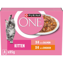 PURINA ONE Kitten Mini Fillets Salmon and Chicken Wet Cat Food 8x85g (Pack of 5)