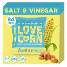 LOVE CORN Salt & Vinegar Crunchy Corn Snack 20g x 24 Bags ? Healthy Snacks Ideal for Gluten Free & Vegan Diets ? Low Sugar Alternative for Crisps,