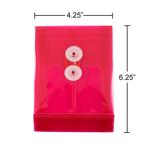 JAM PAPER Plastic Envelopes with Button & String Tie Closure - 4 1/4 x 6 1/4 - Pink - 12/Pack 2
