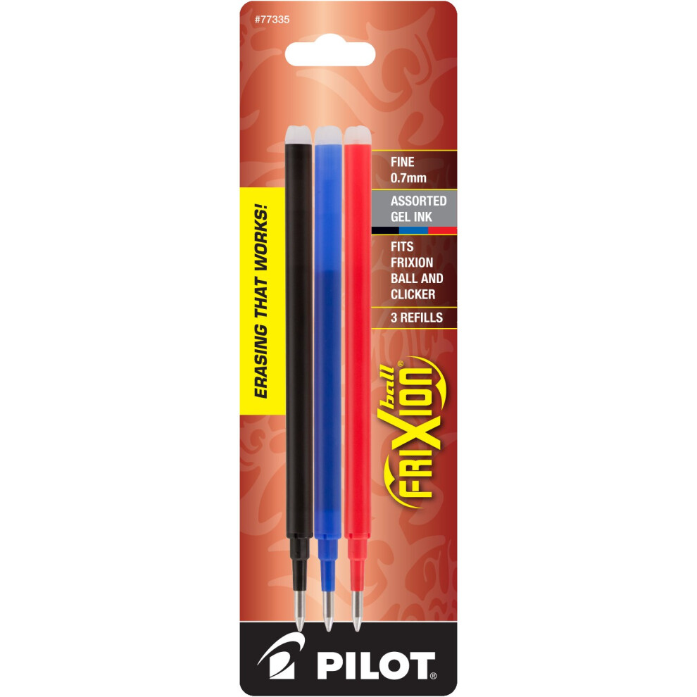 Pilot 77335 Refill For Frixion Erasable Gel Ink Pen Assorted 3/Pk