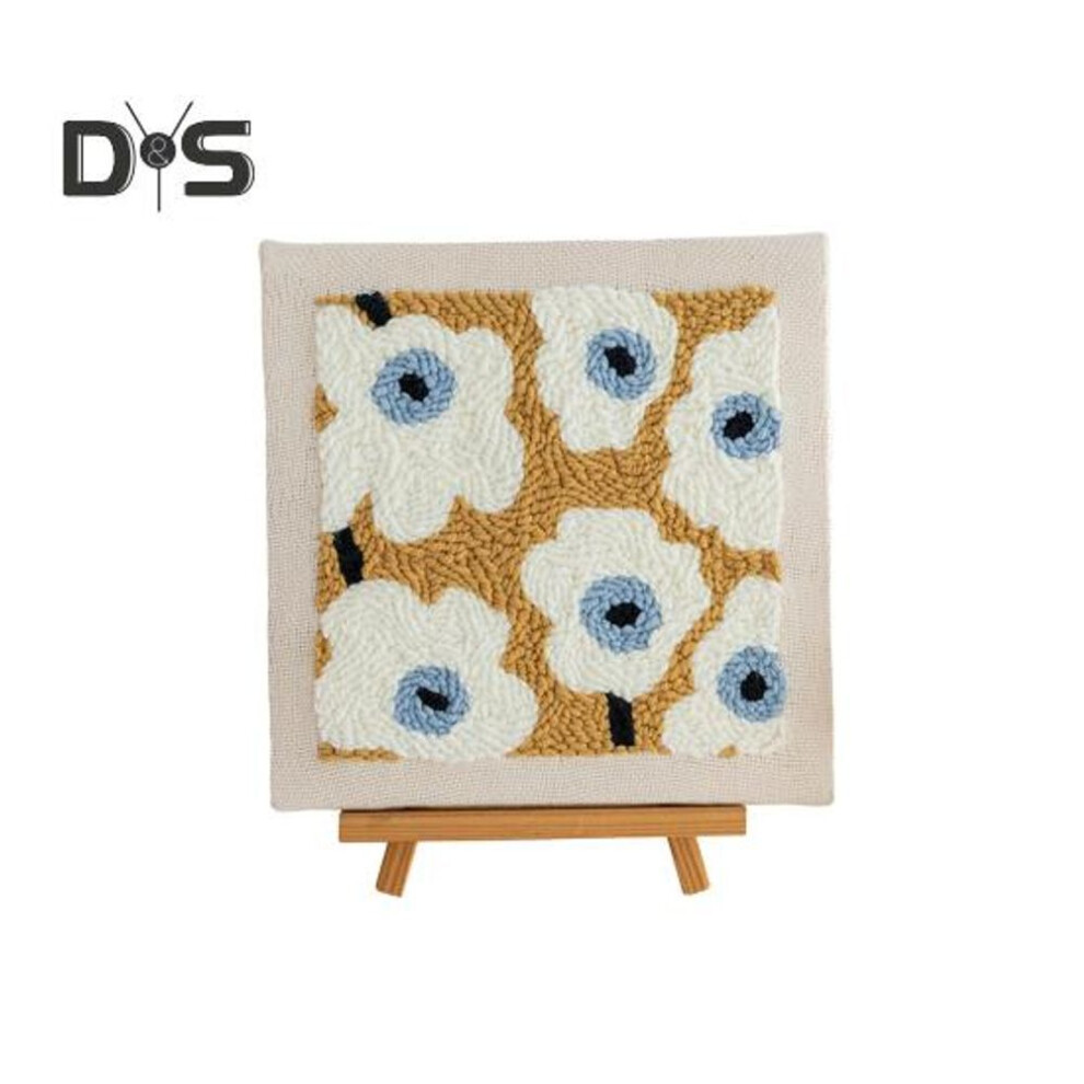 (blue,white, A) Punch Needle Kit Complete Punch Stitch Threads Needle Frame Floral Pattern Set Diy Punch Needle Kits For Adults Beginners