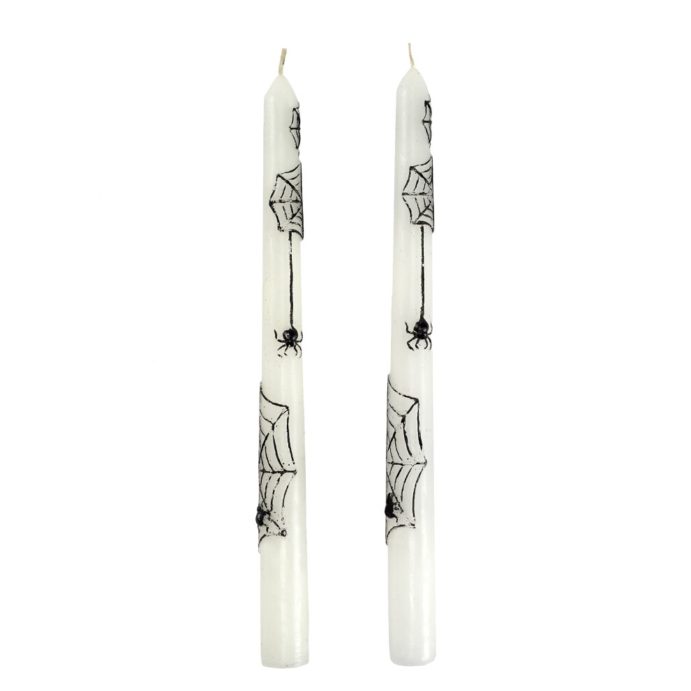 Bougies Coniques Ou Bougeoirs D'halloween - Toile D'araign E Blanche/Noire-image